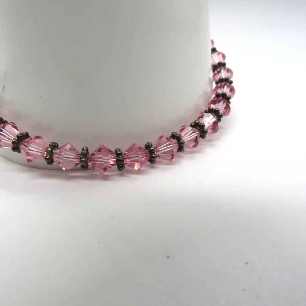 Vintage Pink Crystal Bead Bracelet Metal Spacer Beads‎ Extender